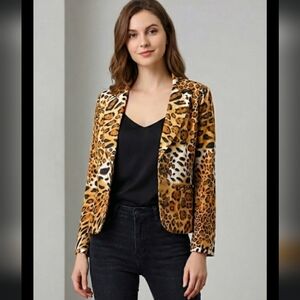 Vintage Anage Leopard Print Blazer Orange Lining
